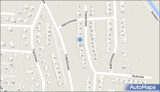 Rybnik, Platanowa, 45, mapa Rybnika