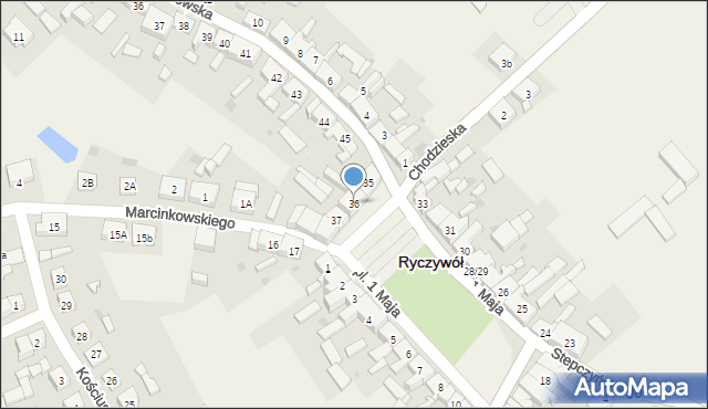 Ryczywół, Plac 1 Maja, 36, mapa Ryczywół