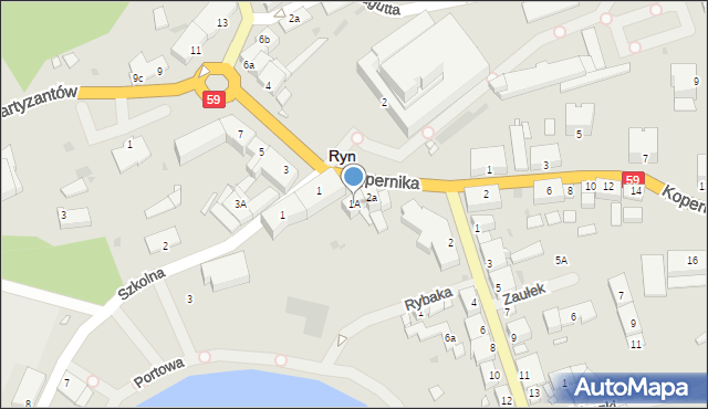 Ryn, Plac Wolności, 1A, mapa Ryn