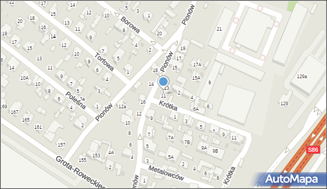 Sosnowiec, Plonów, 11, mapa Sosnowca