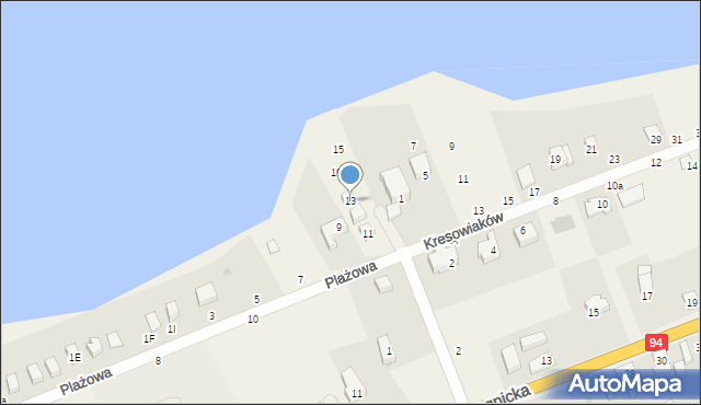 Spalona, Plażowa, 13, mapa Spalona