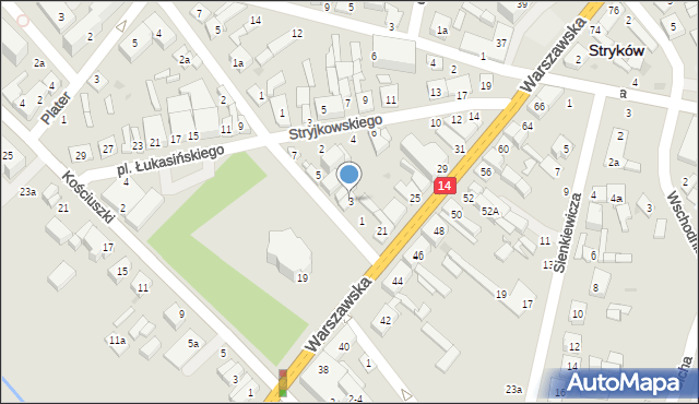 Stryków, Plac Łukasińskiego Waleriana, 3, mapa Stryków
