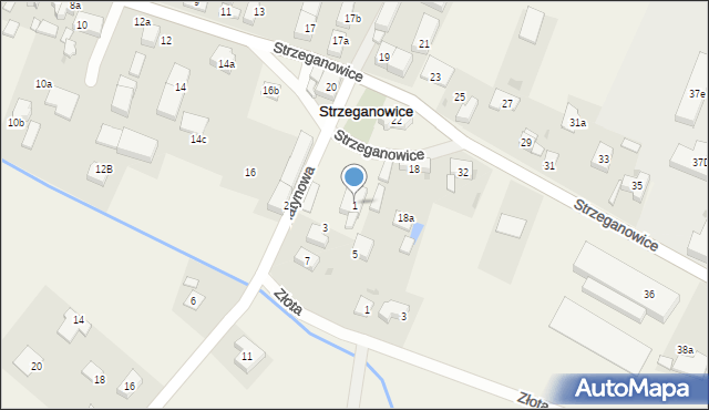 Strzeganowice, Platynowa, 1, mapa Strzeganowice