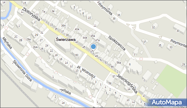 Świerzawa, Plac Wolności, 48/49, mapa Świerzawa