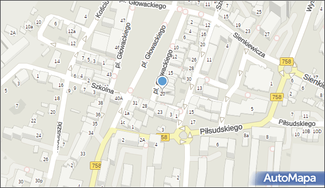 Tarnobrzeg, Plac Głowackiego Bartosza, 20, mapa Tarnobrzegu
