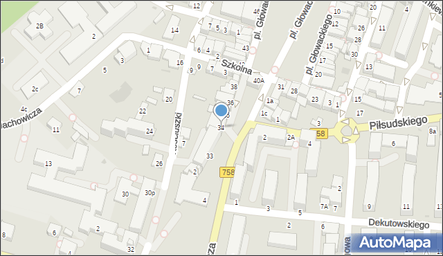 Tarnobrzeg, Plac Głowackiego Bartosza, 34, mapa Tarnobrzegu