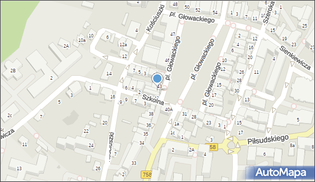 Tarnobrzeg, Plac Głowackiego Bartosza, 42, mapa Tarnobrzegu