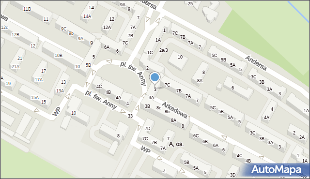 Tychy, Plac św. Anny, 3, mapa Tychów