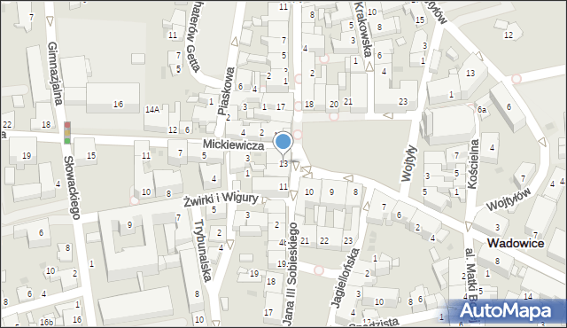 Wadowice, Plac Jana Pawła II, 13, mapa Wadowice