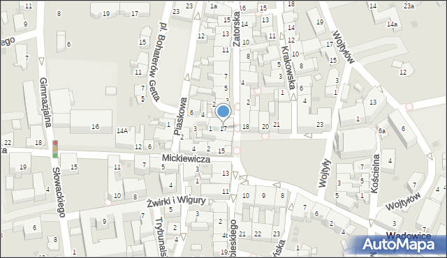 Wadowice, Plac Jana Pawła II, 17, mapa Wadowice