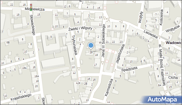 Wadowice, Plac Kościuszki Tadeusza, gen., 19, mapa Wadowice