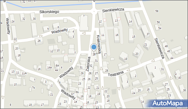 Wadowice, Plac Obrońców Westerplatte, 18, mapa Wadowice