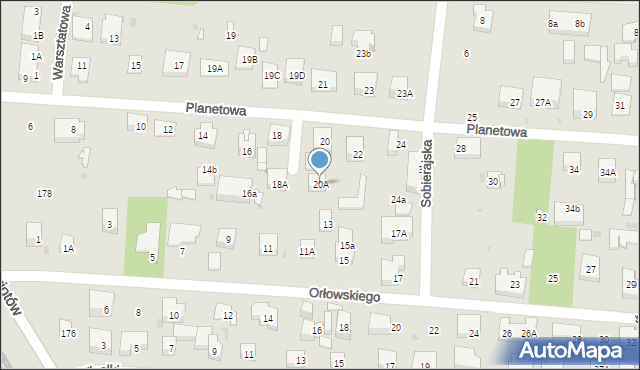 Warszawa, Planetowa, 20A, mapa Warszawy