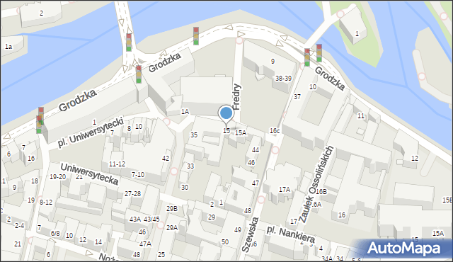 Wrocław, Plac Uniwersytecki, 15, mapa Wrocławia