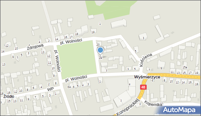 Wyśmierzyce, Plac Wolności, 24, mapa Wyśmierzyce