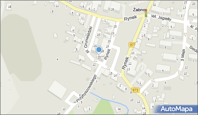 Żabno, Plac Grunwaldzki, 13, mapa Żabno