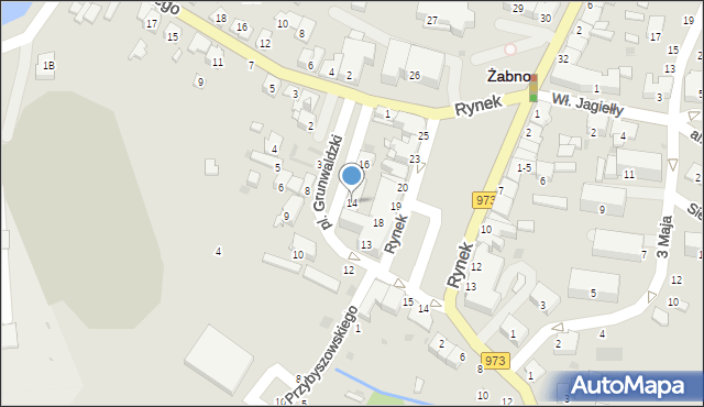 Żabno, Plac Grunwaldzki, 14, mapa Żabno