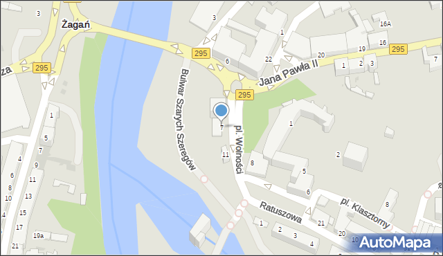 Żagań, Plac Wolności, 7, mapa Żagań