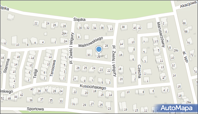 Żary, Plac Żwirki i Wigury, 29, mapa Żary