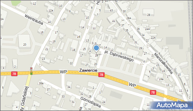 Zawiercie, Plac Dąbrowskiego Jarosława, gen., 18, mapa Zawiercie