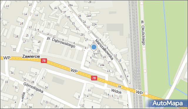 Zawiercie, Plac Dąbrowskiego Jarosława, gen., 3, mapa Zawiercie