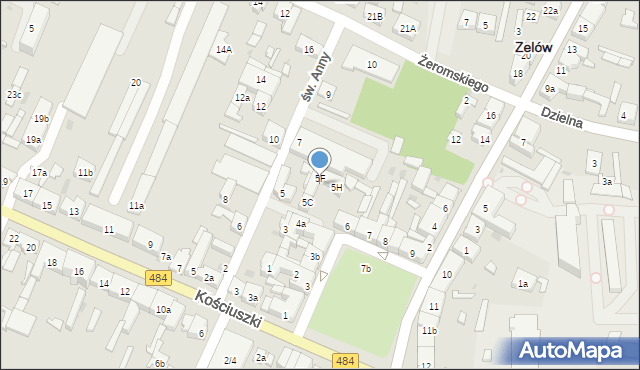 Zelów, Plac Dąbrowskiego Jarosława, gen., 5f, mapa Zelów