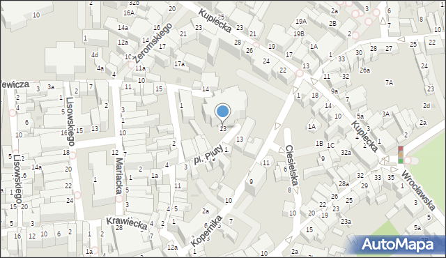 Zielona Góra, Plac Pluty Wilhelma, ks. bp., 13, mapa Zielona Góra