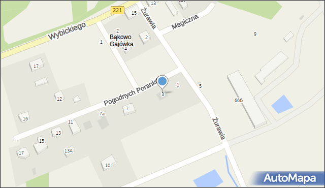 Bąkowo, Pogodnych Poranków, 3, mapa Bąkowo