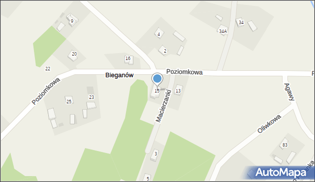 Bieganów, Poziomkowa, 15, mapa Bieganów