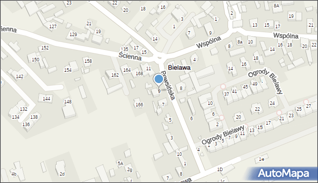 Bielawa, Powsińska, 9, mapa Bielawa