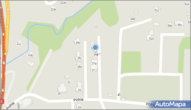 Bielsko-Biała, Polna, 37B, mapa Bielsko-Białej