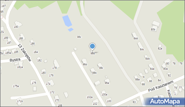 Bielsko-Biała, Pod Kasztanem, 96b, mapa Bielsko-Białej