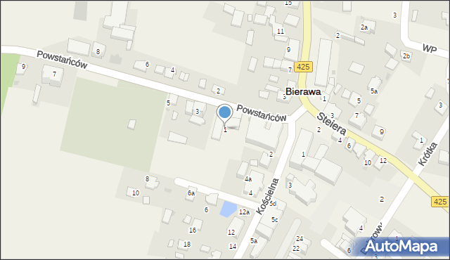 Bierawa, Powstańców, 1, mapa Bierawa