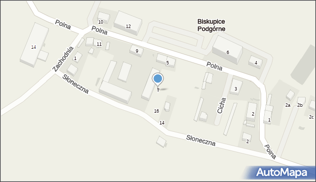 Biskupice Podgórne, Polna, 7, mapa Biskupice Podgórne