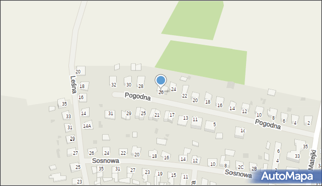 Biskupiec, Pogodna, 26, mapa Biskupiec