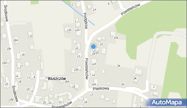 Bluszczów, Powstańców, 11, mapa Bluszczów