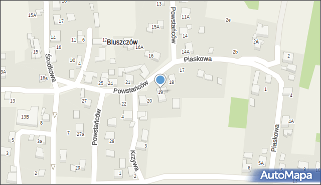 Bluszczów, Powstańców, 19, mapa Bluszczów