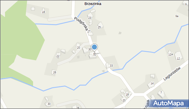 Brzezinka, Podgórska, 32, mapa Brzezinka