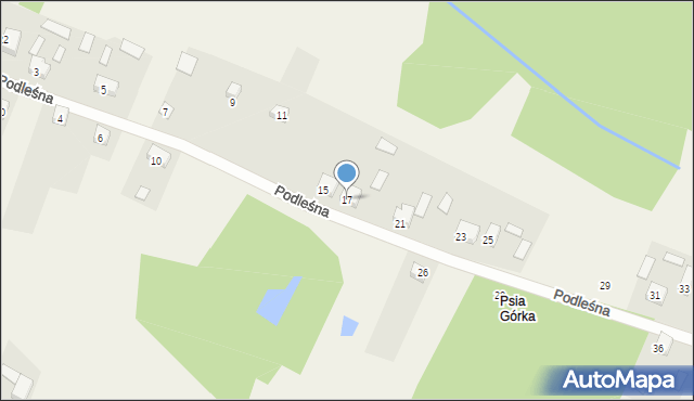 Budy Zaklasztorne, Podleśna, 17, mapa Budy Zaklasztorne