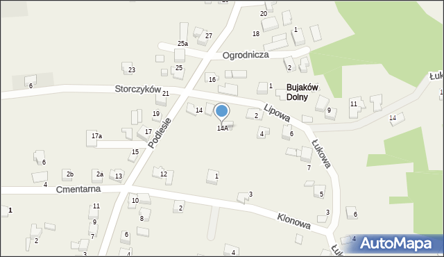 Bujaków, Podlesie, 14A, mapa Bujaków