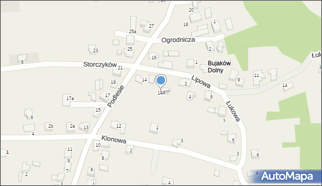 Bujaków, Podlesie, 14A, mapa Bujaków