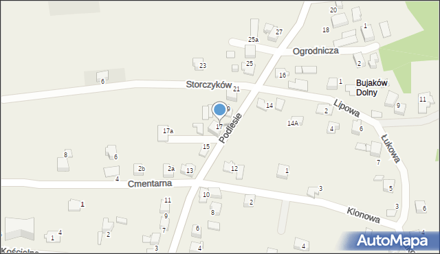 Bujaków, Podlesie, 17, mapa Bujaków