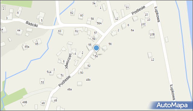 Bujaków, Podlesie, 54, mapa Bujaków