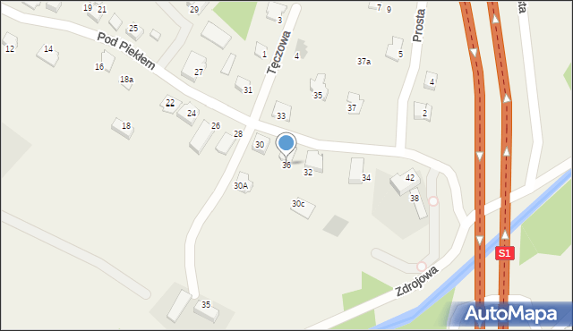 Bystra, Pod Piekłem, 36, mapa Bystra