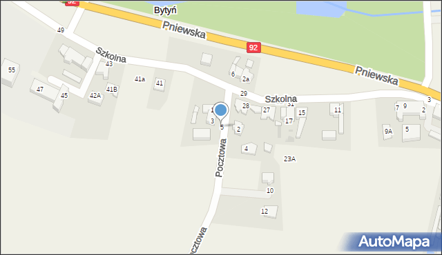 Bytyń, Pocztowa, 5, mapa Bytyń