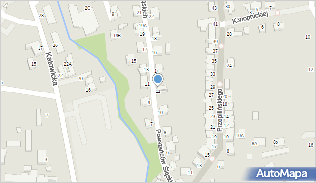 Cieszyn, Powstańców Śląskich, 12, mapa Cieszyna