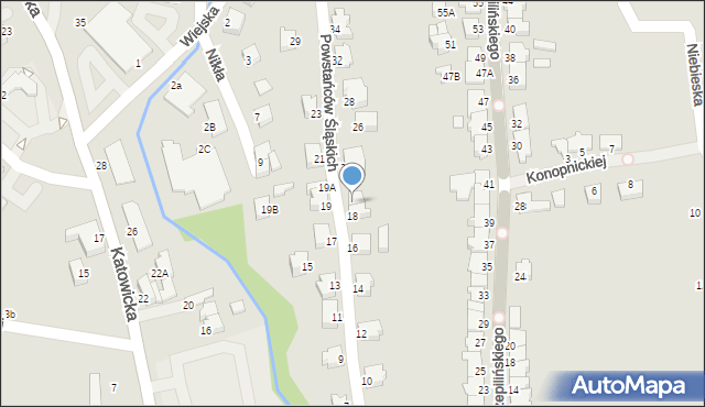 Cieszyn, Powstańców Śląskich, 20, mapa Cieszyna