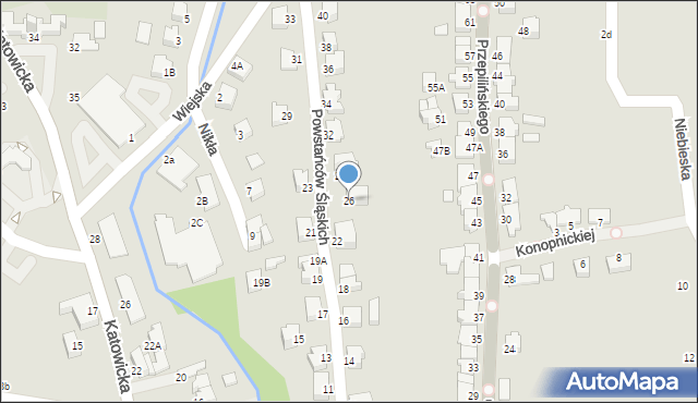 Cieszyn, Powstańców Śląskich, 26, mapa Cieszyna