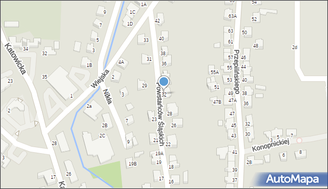 Cieszyn, Powstańców Śląskich, 32, mapa Cieszyna