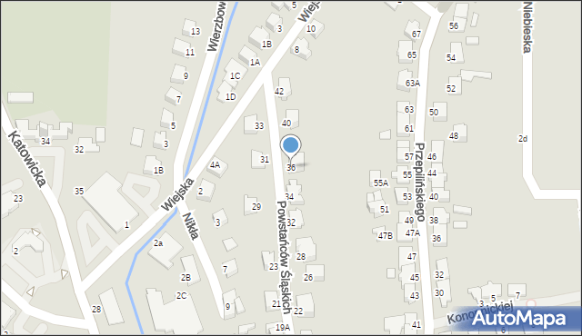 Cieszyn, Powstańców Śląskich, 36, mapa Cieszyna